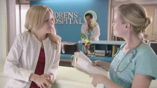 Malin Akerman kiss with Zandy Hartig in 'Childrens Hospital'