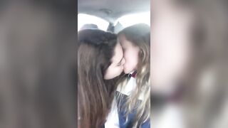 Lesbians: Cuties kissing in car #1