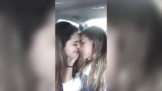 Lesbians: Cuties kissing in car #2