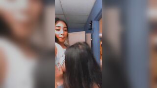 Lesbians: 2 latinas sucking tits and kissing #1